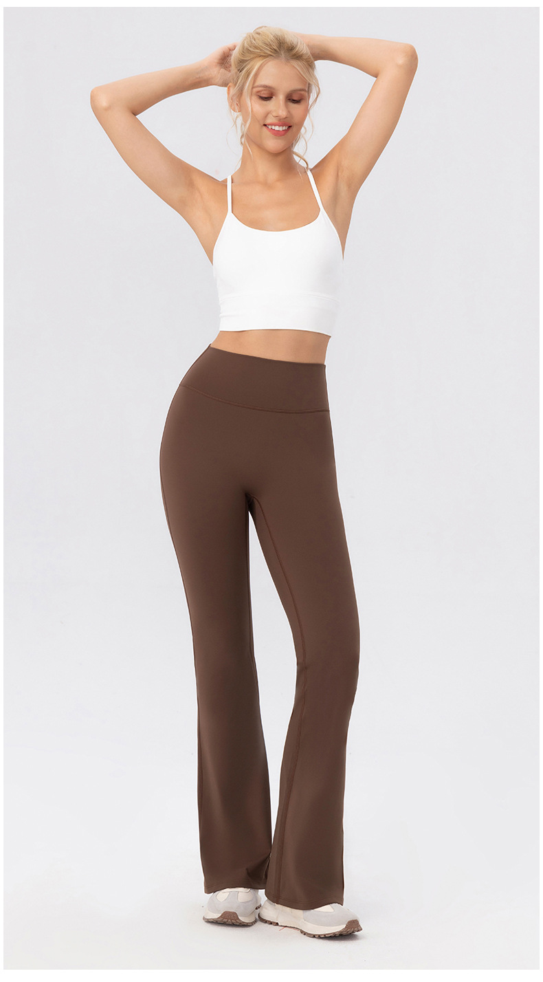 Pantalones deportivos de yoga para mujer, de polar cálido, suaves y acampanados, con cintura alta y ancha, FGB52325