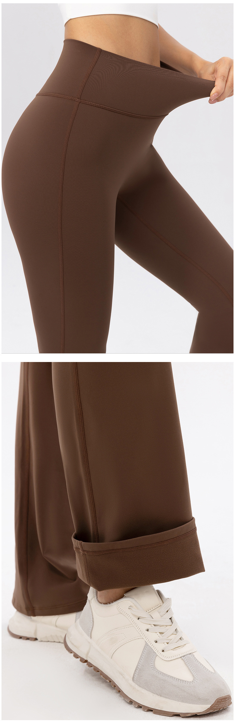 Pantalones deportivos de yoga para mujer, de polar cálido, suaves y acampanados, con cintura alta y ancha, FGB52325