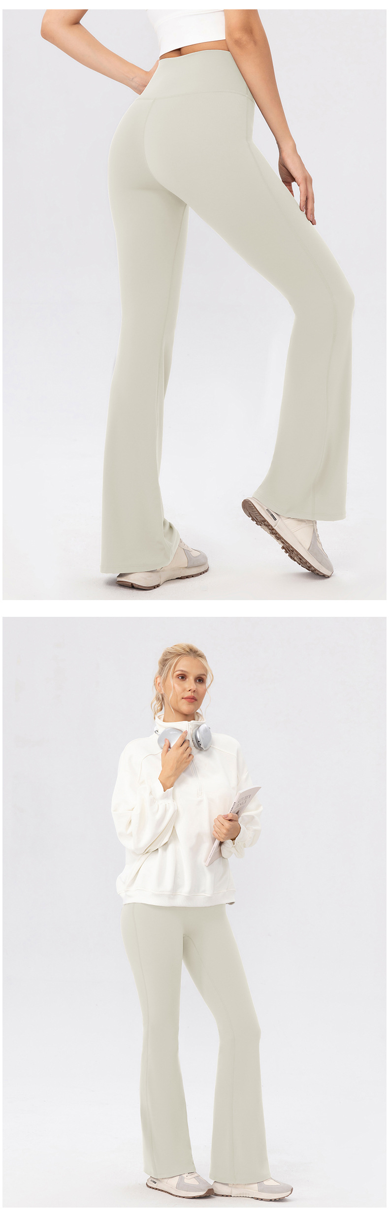 Pantalones deportivos de yoga para mujer, de polar cálido, suaves y acampanados, con cintura alta y ancha, FGB52325