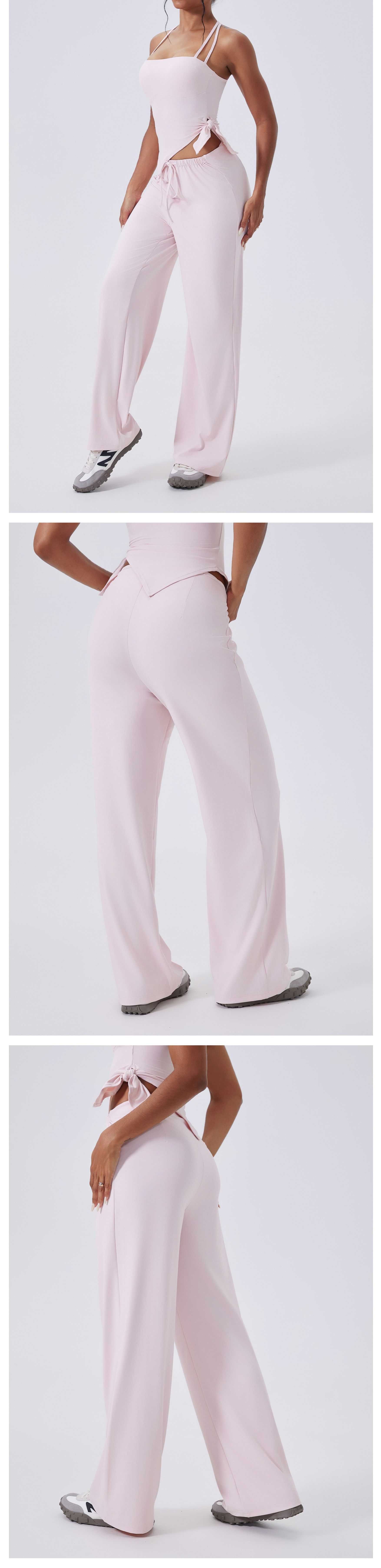 Pantalones deportivos holgados de cintura alta con cordón ajustable para mujer, informales, con logotipo personalizado, de moda, de pierna recta, FGBCK3346