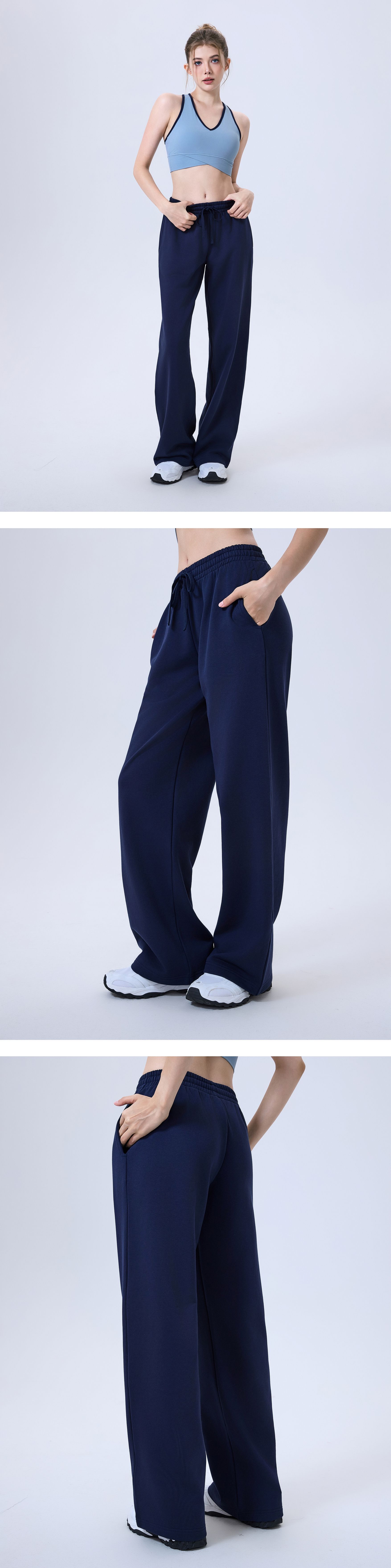 Pantalones de yoga para mujer, informales, rectos, con cintura elástica, holgados, FGBCK5642