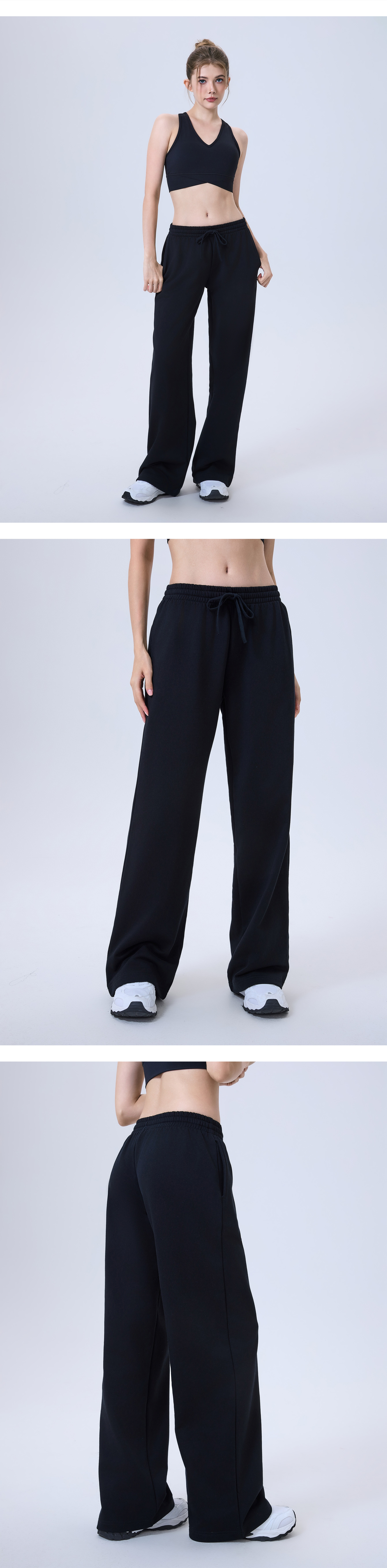 Pantalones de yoga para mujer, informales, rectos, con cintura elástica, holgados, FGBCK5642