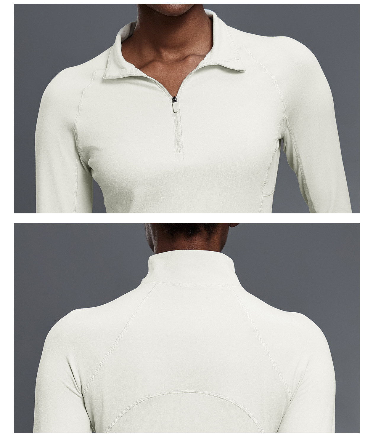 Camiseta de yoga de manga larga con media cremallera para mujer, top deportivo ajustado con aberturas para los pulgares FGBD25150