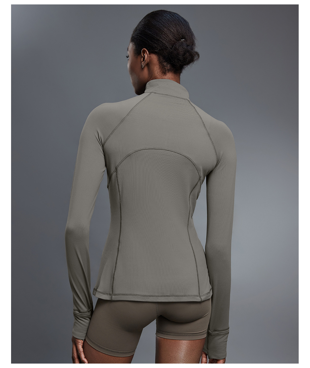 Camiseta de yoga de manga larga con media cremallera para mujer, top deportivo ajustado con aberturas para los pulgares FGBD25150