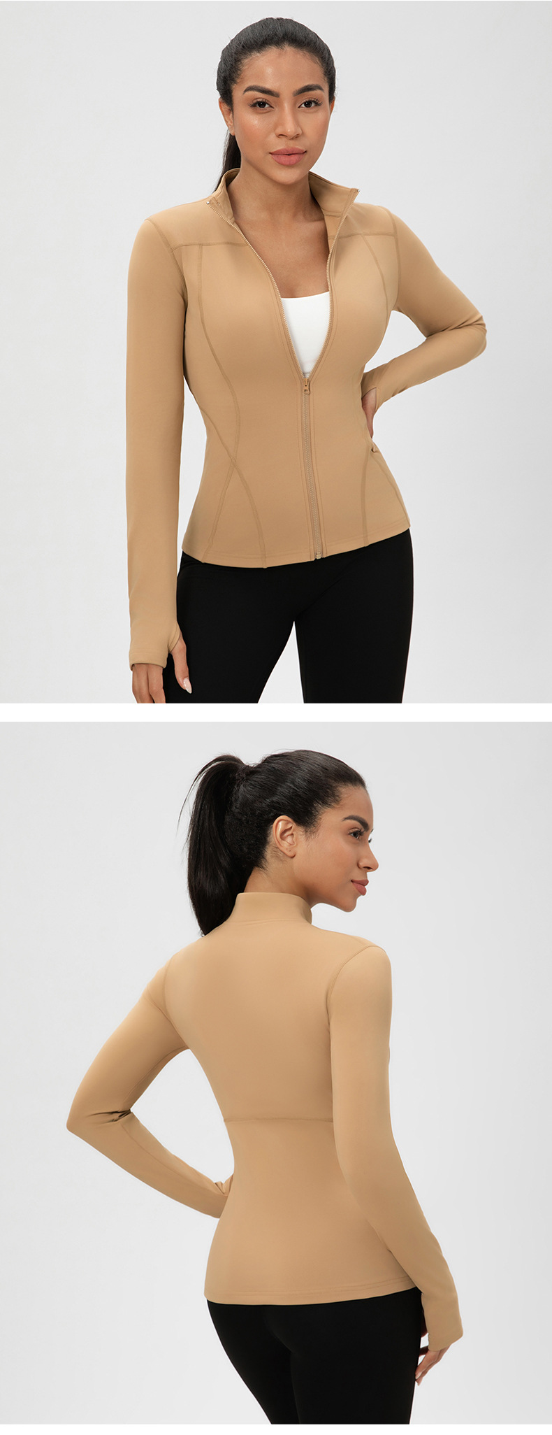 Chaqueta polar ajustada de invierno para mujer, elástica, deportiva, para yoga, con cremallera, para fitness, FGB52631