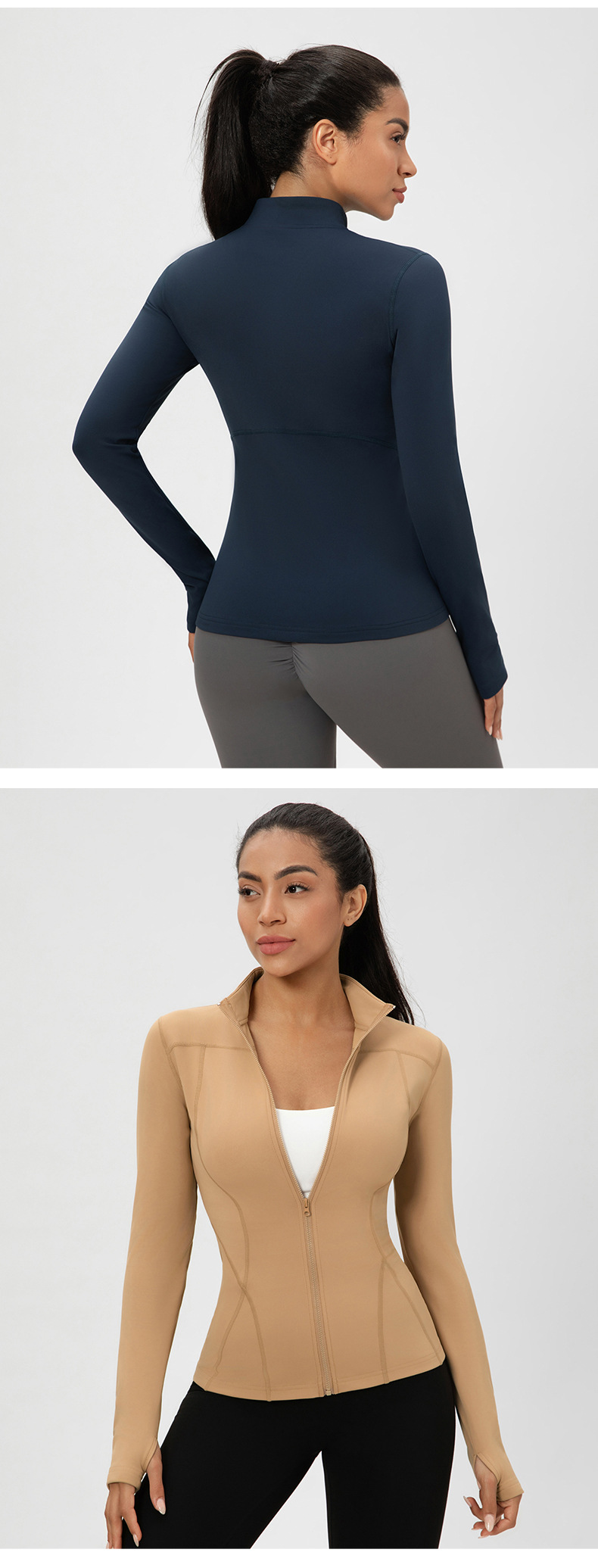 Chaqueta polar ajustada de invierno para mujer, elástica, deportiva, para yoga, con cremallera, para fitness, FGB52631