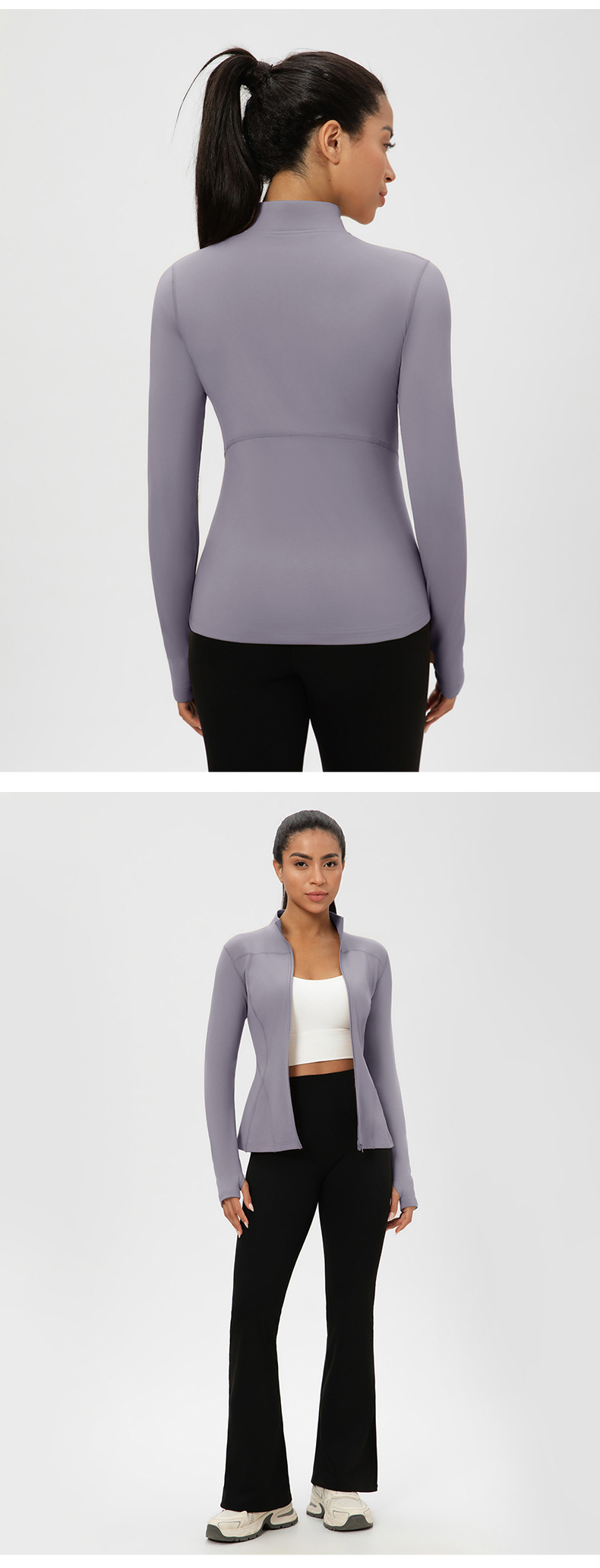 Chaqueta deportiva para mujer, transpirable y ligera, ideal para yoga, correr y entrenar. Cremallera. Color liso. FGB52632