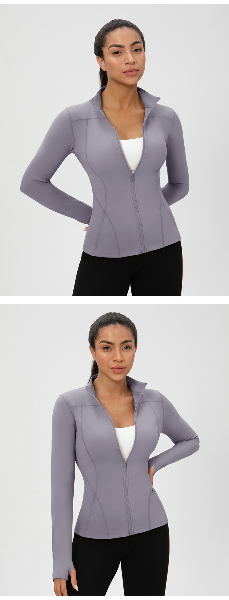 Chaqueta deportiva para mujer, transpirable y ligera, ideal para yoga, correr y entrenar. Cremallera. Color liso. FGB52632