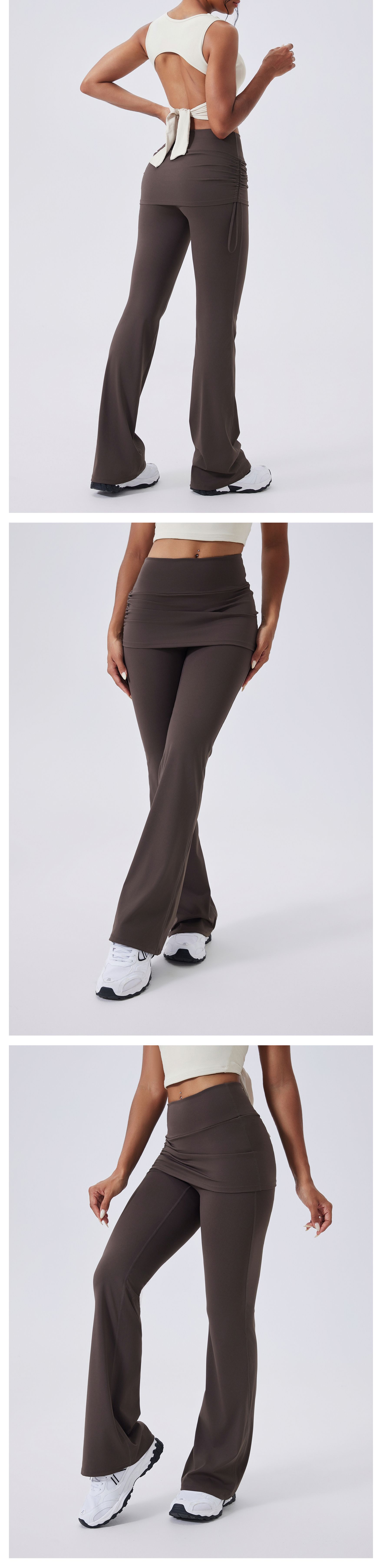 Pantalones deportivos casuales de cintura alta para mujer, color nude, efecto levanta glúteos, estilo acampanado para yoga FGBCK5591