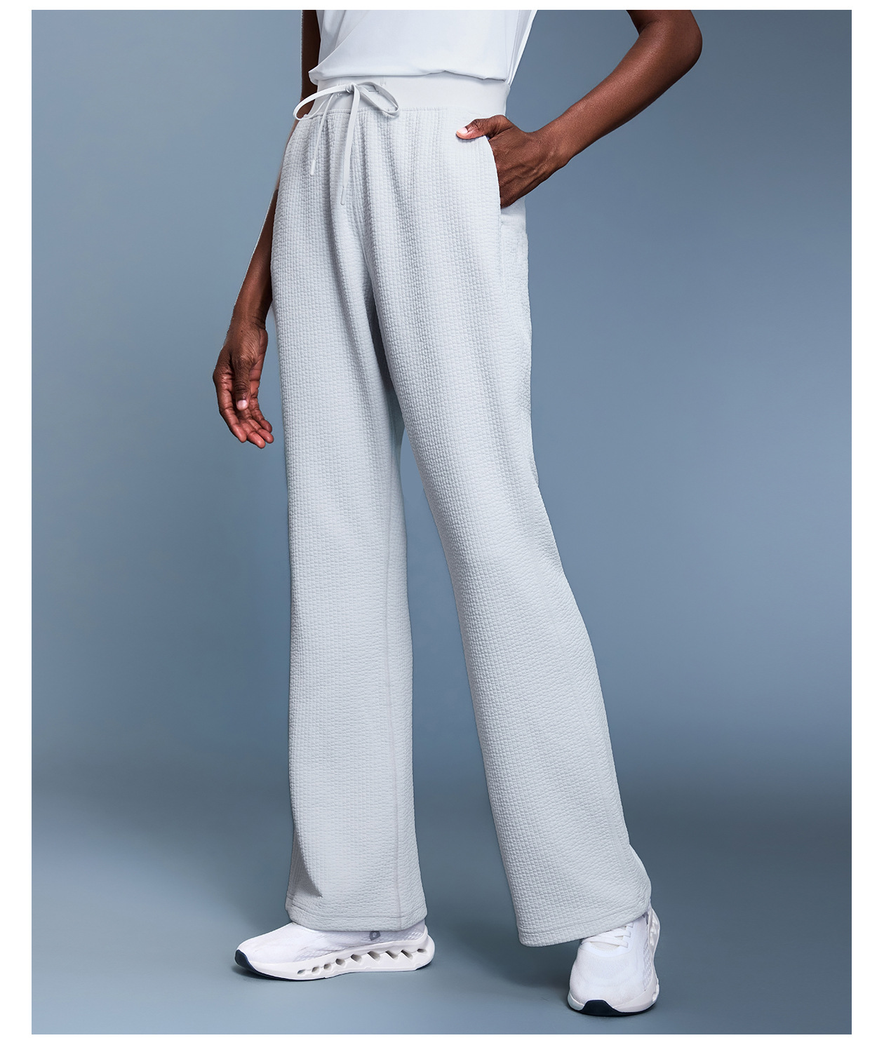 Pantalones de mujer estilo waffle, informales, transpirables, con cordón, color liso, para otoño. FGBD25165