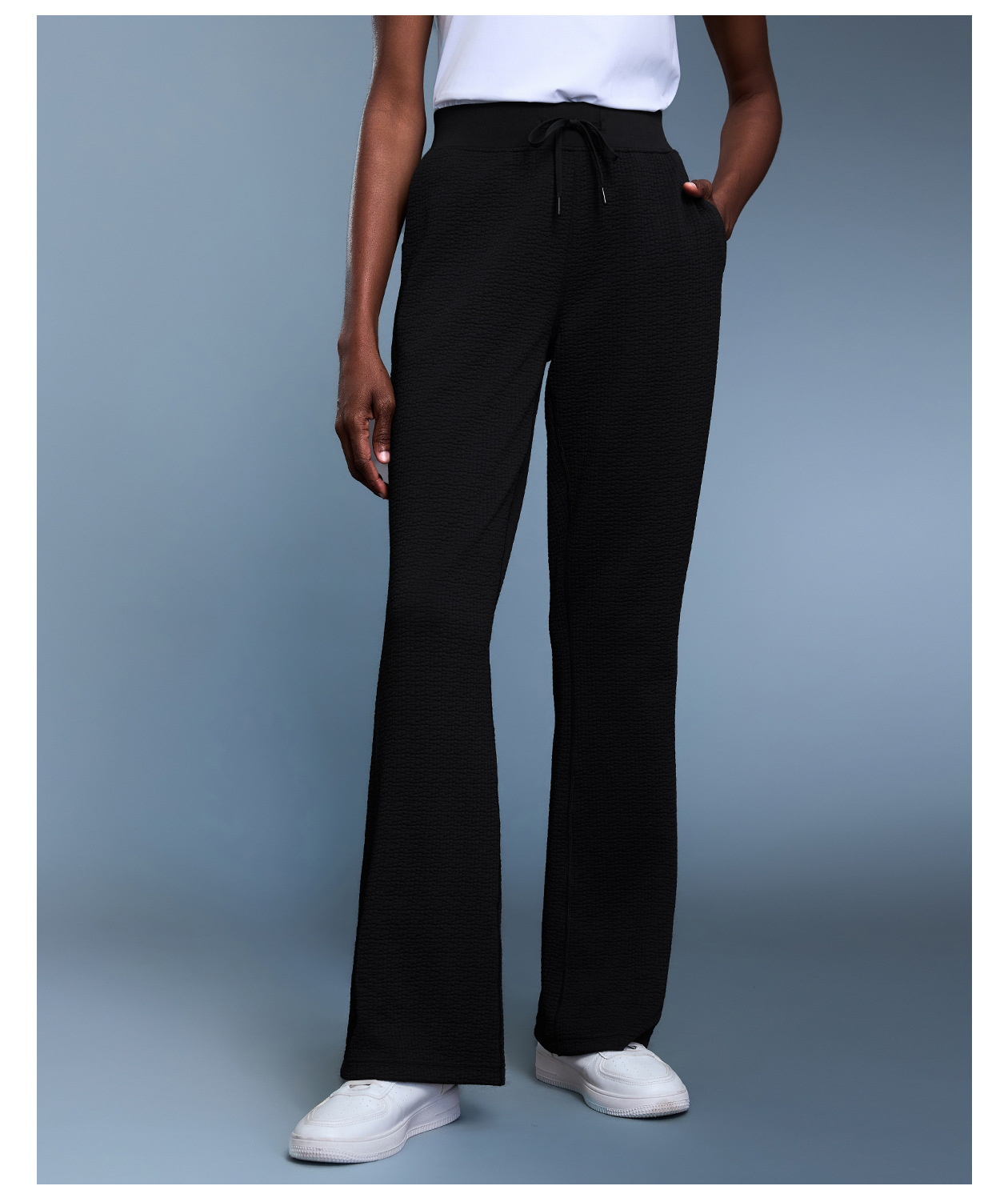 Pantalones de mujer estilo waffle, informales, transpirables, con cordón, color liso, para otoño. FGBD25165