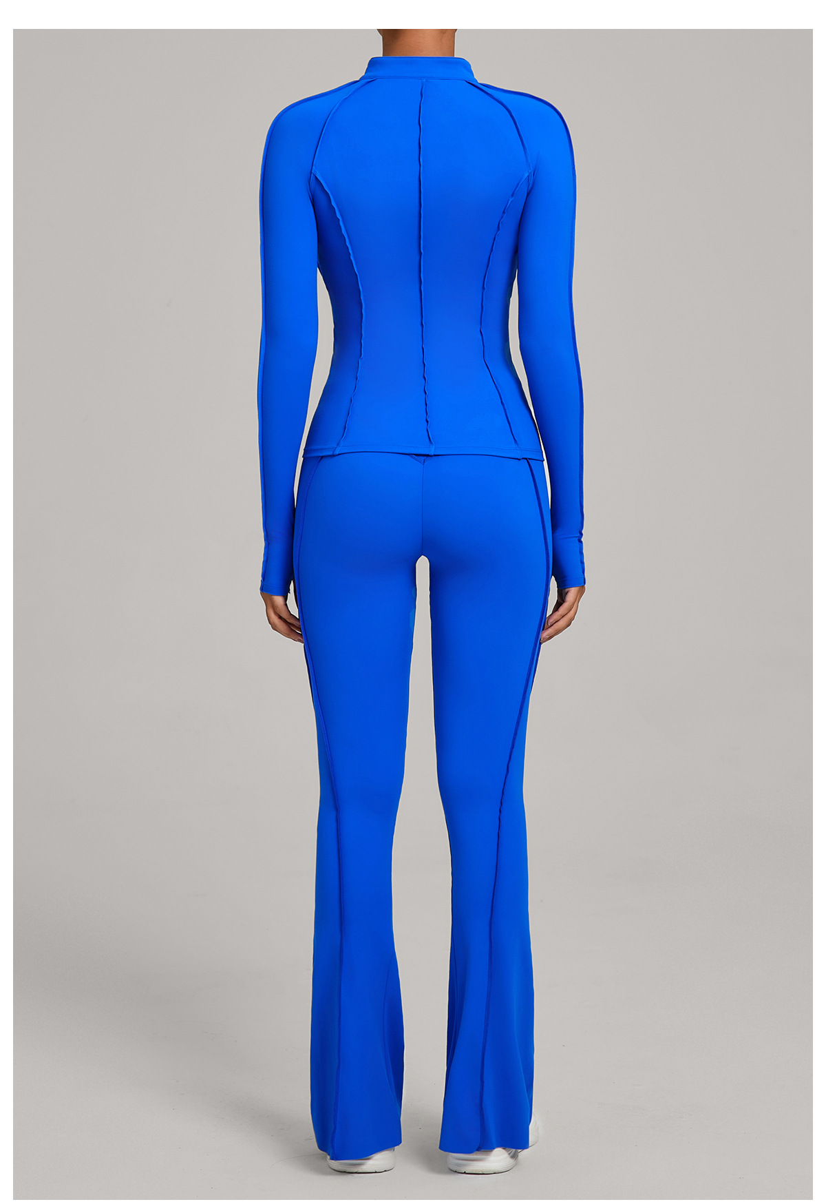 Conjunto deportivo de yoga y gimnasio de tres piezas para mujer: chaqueta con cremallera completa, sujetador deportivo, pantalón acampanado con efecto push-up para realzar los glúteos (FGB3321 86040 25098)