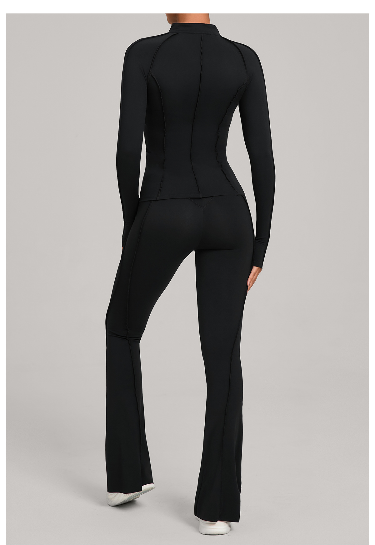 Conjunto deportivo de yoga y gimnasio de tres piezas para mujer: chaqueta con cremallera completa, sujetador deportivo, pantalón acampanado con efecto push-up para realzar los glúteos (FGB3321 86040 25098)