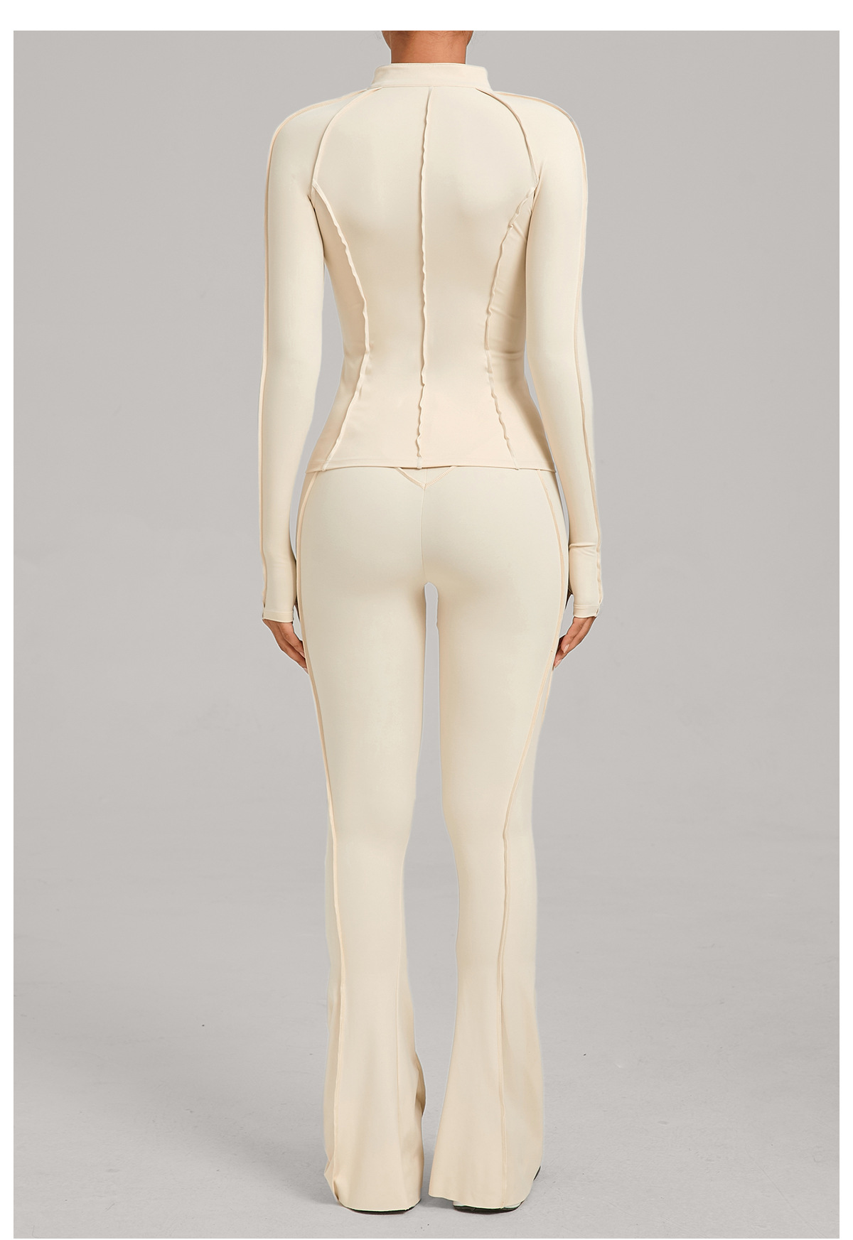 Conjunto deportivo de yoga y gimnasio de tres piezas para mujer: chaqueta con cremallera completa, sujetador deportivo, pantalón acampanado con efecto push-up para realzar los glúteos (FGB3321 86040 25098)