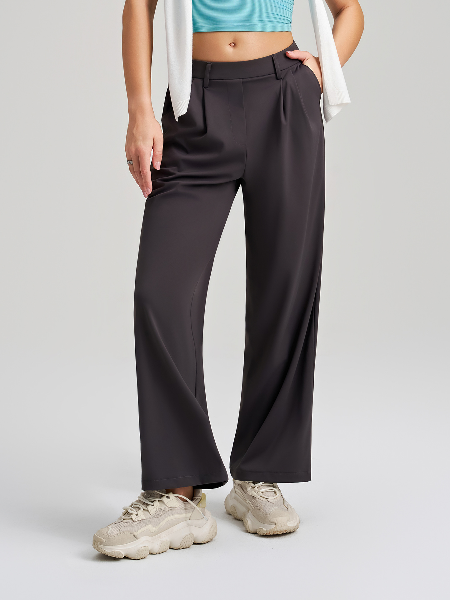 Pantalones de yoga de cintura alta, transpirables y de pierna recta para mujer. Pantalones deportivos holgados e informales de alta calidad FGBK8-015