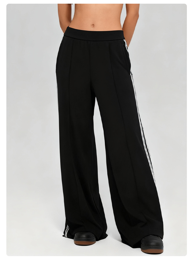 Pantalones holgados, casuales, con cintura elástica, corte recto y cordón ajustable (FGBK6608)