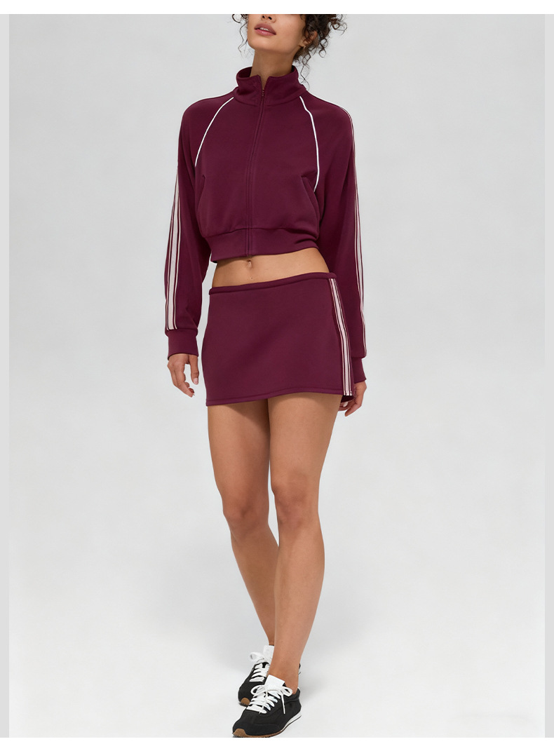 Conjunto deportivo informal de chaqueta, pantalón y falda para mujer con cintura elástica FGBT6607 K6609