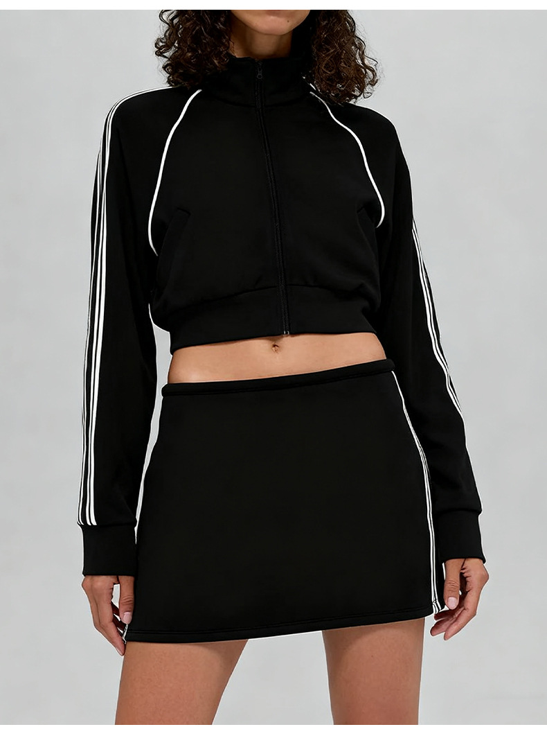 Conjunto deportivo informal de chaqueta, pantalón y falda para mujer con cintura elástica FGBT6607 K6609
