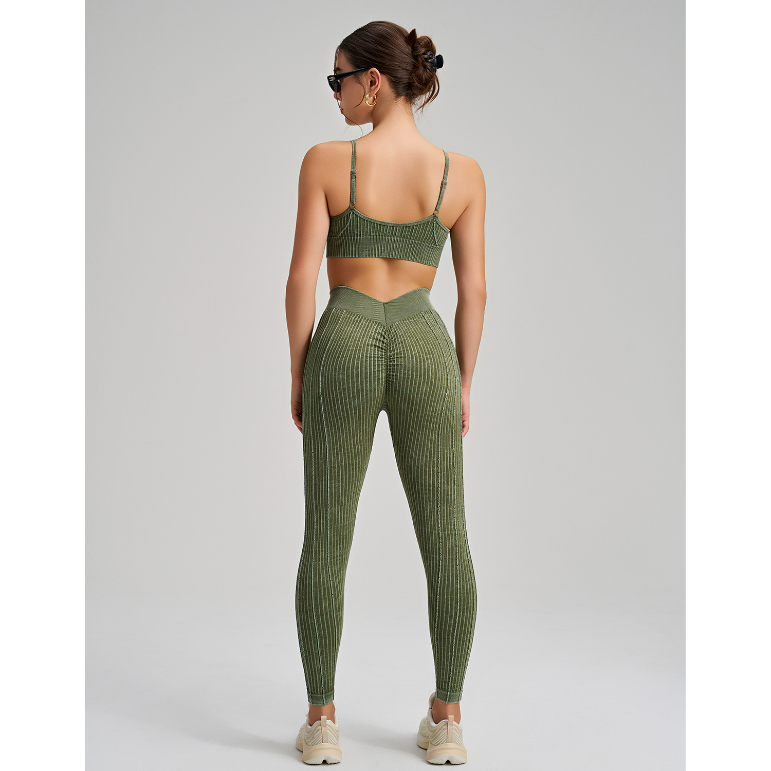 Conjunto de yoga de 2 piezas para mujer, sin costuras, cintura alta, efecto push-up en los glúteos, leggings deportivos, sujetador deportivo FGBWX2492 CK5492