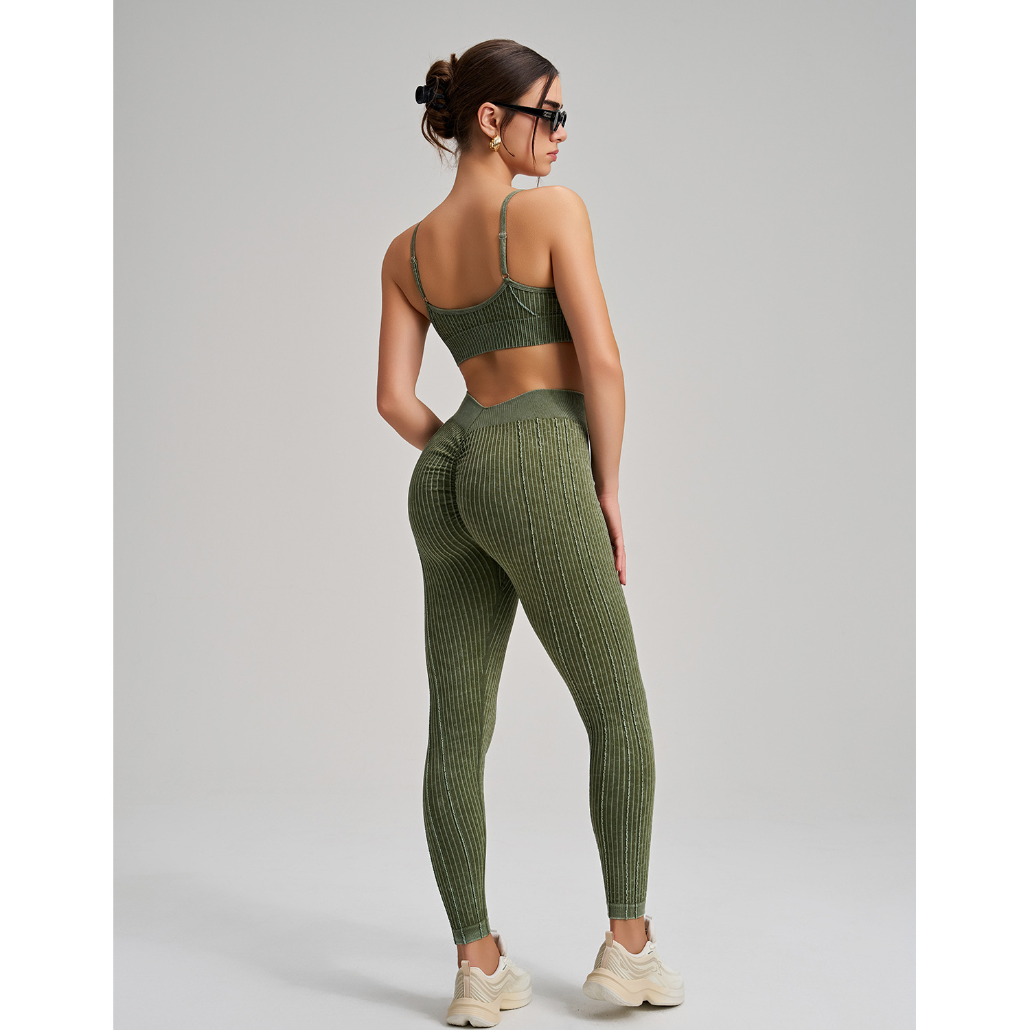 Conjunto de yoga de 2 piezas para mujer, sin costuras, cintura alta, efecto push-up en los glúteos, leggings deportivos, sujetador deportivo FGBWX2492 CK5492