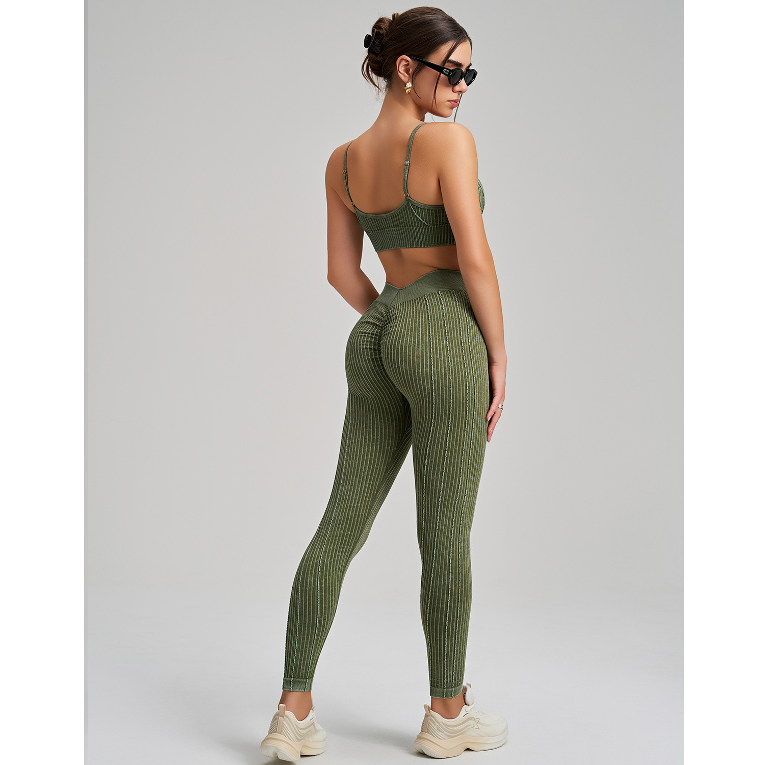 Conjunto de yoga de 2 piezas para mujer, sin costuras, cintura alta, efecto push-up en los glúteos, leggings deportivos, sujetador deportivo FGBWX2492 CK5492