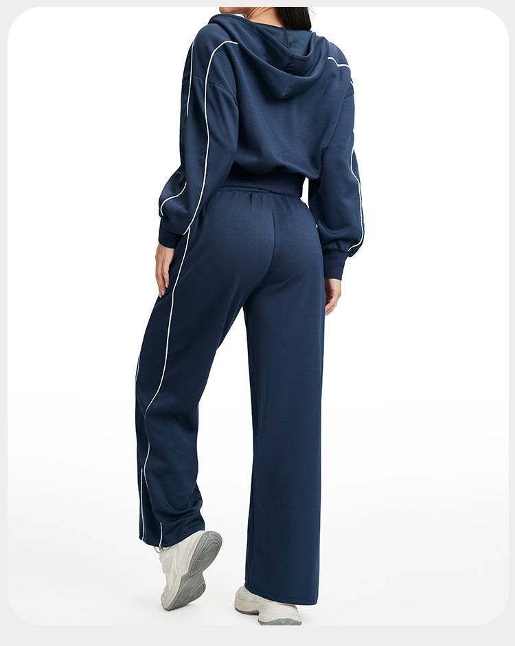 Conjunto de yoga para mujer: chaqueta con cremallera y cordón ajustable en el dobladillo y pantalones deportivos de cintura alta y pierna ancha FGBETZ5537