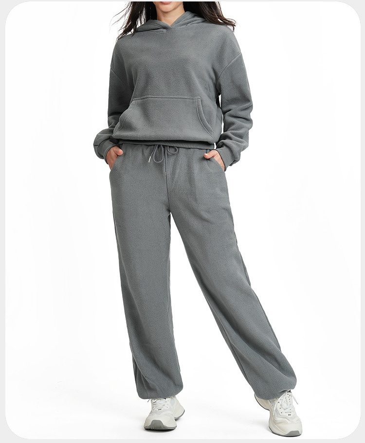 Conjunto deportivo informal de dos piezas para mujer, chaqueta holgada con cremallera y sudadera con capucha ancha, FGBETZ5540