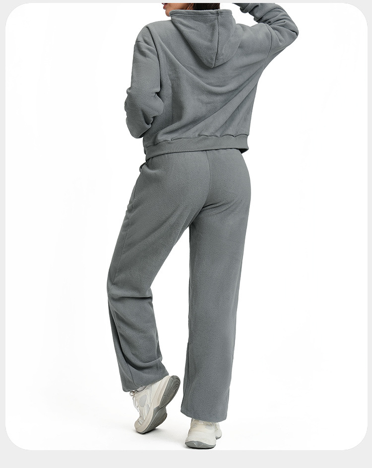 Conjunto deportivo informal de dos piezas para mujer, chaqueta holgada con cremallera y sudadera con capucha ancha, FGBETZ5540