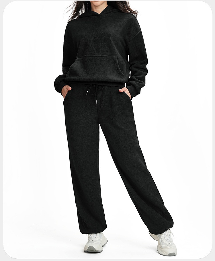 Conjunto deportivo informal de dos piezas para mujer, chaqueta holgada con cremallera y sudadera con capucha ancha, FGBETZ5540