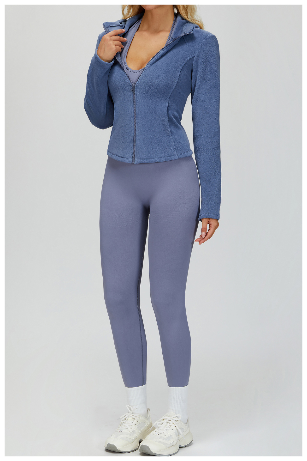 Chaqueta de yoga cálida de corte entallado con cremallera para mujer, de forro polar y bolsillo FGBEWT5076