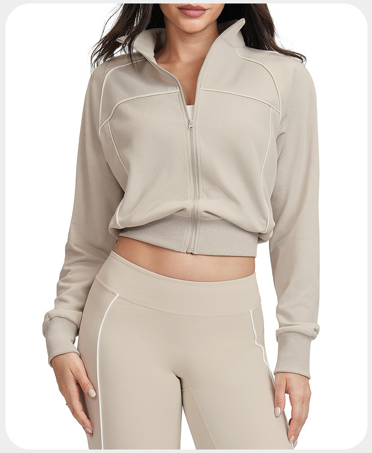 Chaqueta deportiva con cremallera para mujer, cuello alto, para gimnasio, fitness, yoga, FGBEWT5079