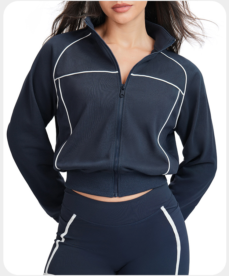 Chaqueta deportiva con cremallera para mujer, cuello alto, para gimnasio, fitness, yoga, FGBEWT5079