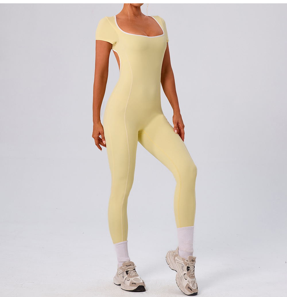 Mono de fitness de una pieza para mujer, mono de gimnasio de manga corta, mono de yoga de una pieza, ropa deportiva, monos deportivos FGBYW1024L