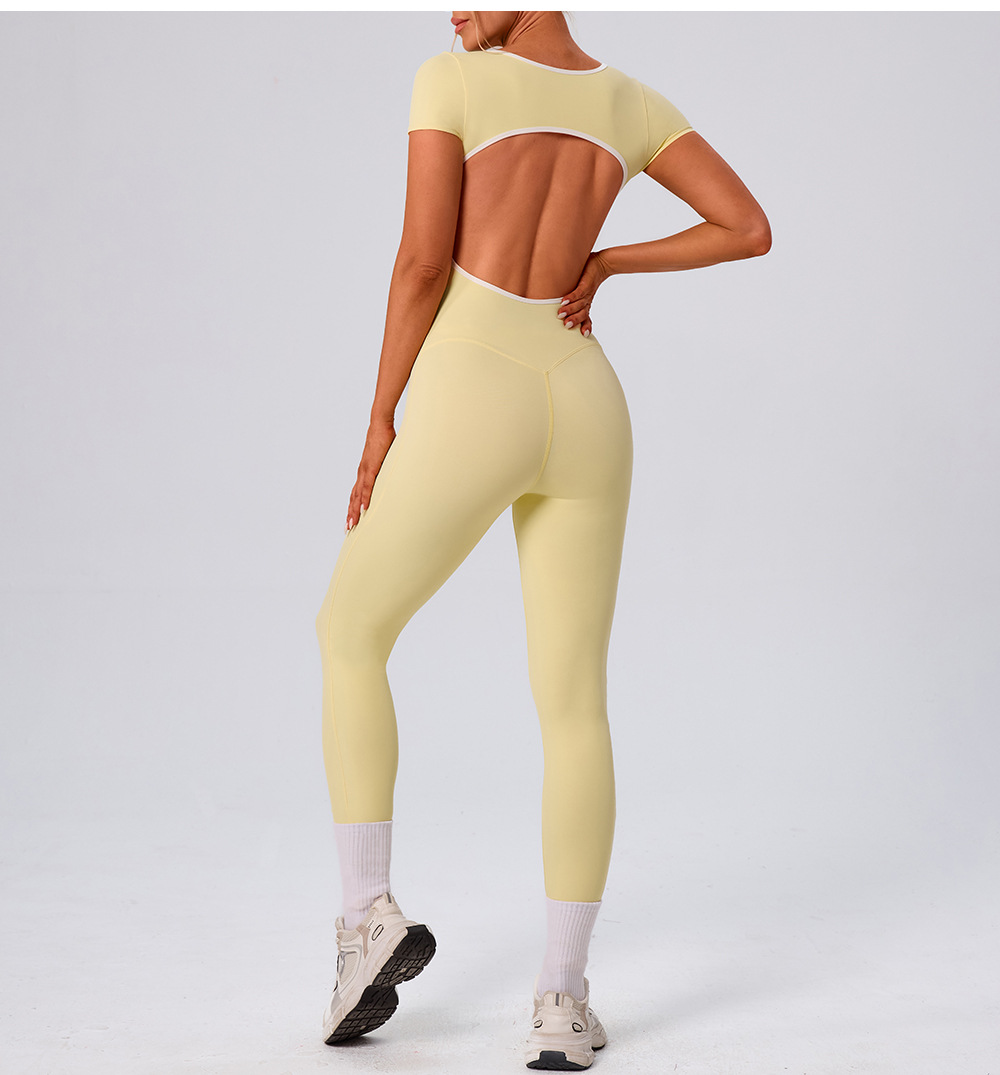 Mono de fitness de una pieza para mujer, mono de gimnasio de manga corta, mono de yoga de una pieza, ropa deportiva, monos deportivos FGBYW1024L
