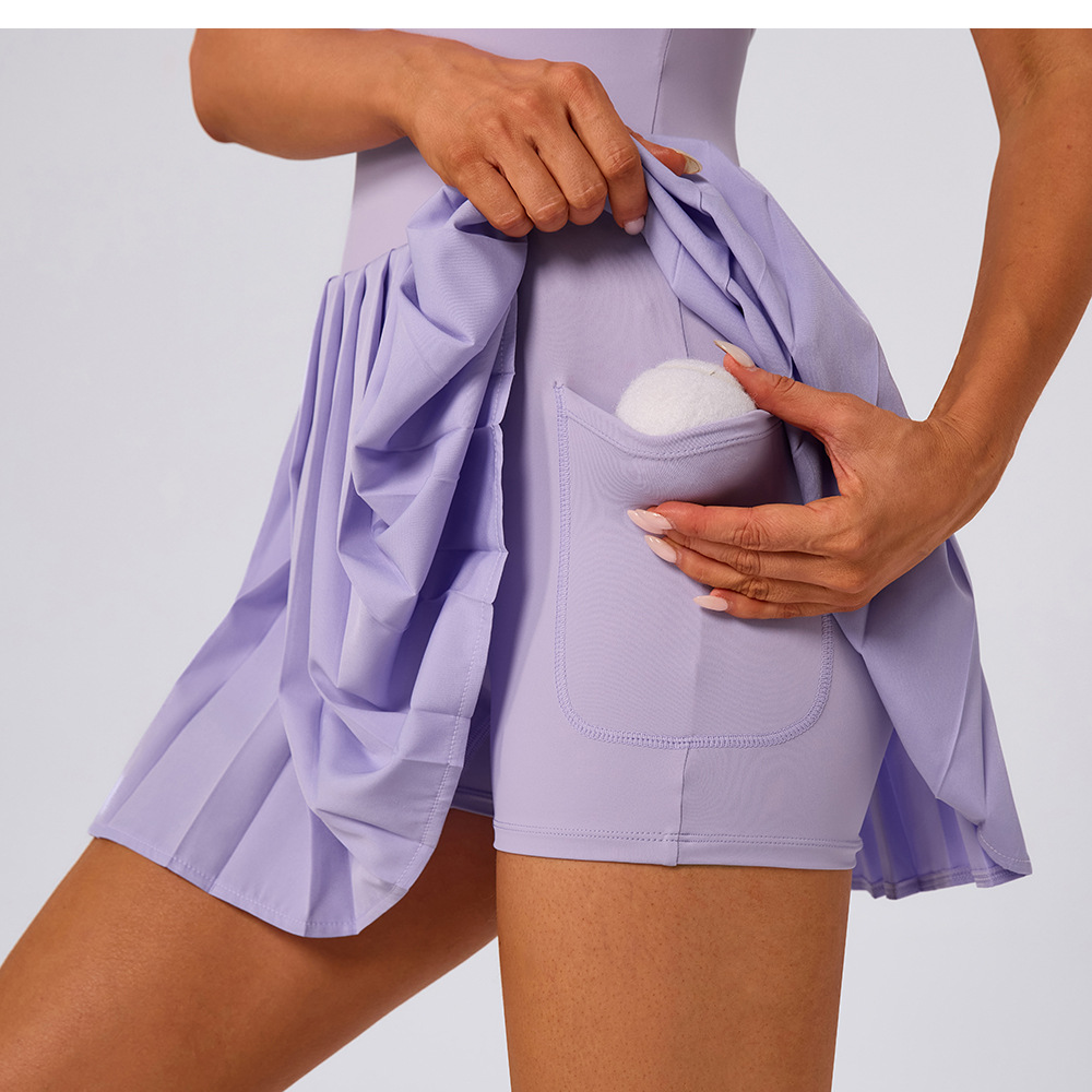 Falda de yoga de una pieza, plisada a juego, elástica, de secado rápido, antideslumbrante, para golf, tenis, cuello en V, FGBYW1023L