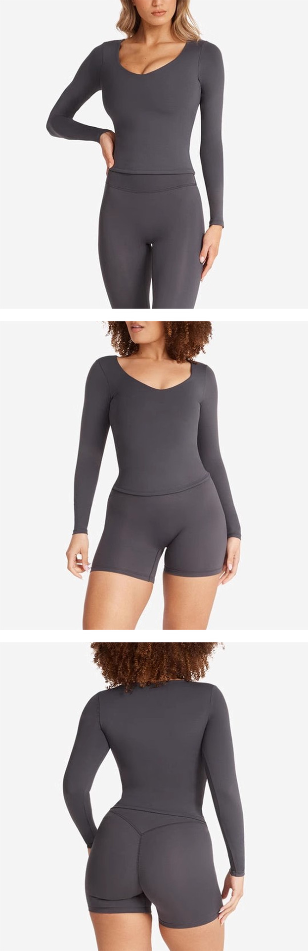 Camiseta de manga larga para mujer, de alta calidad, agradable al tacto, color piel, fitness, corte ajustado, FGBU110