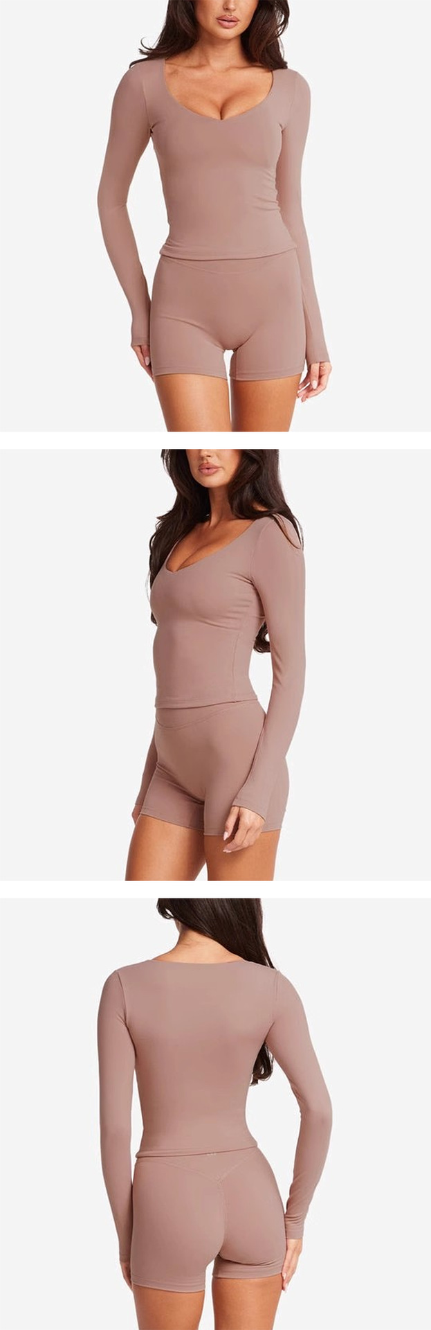 Camiseta de manga larga para mujer, de alta calidad, agradable al tacto, color piel, fitness, corte ajustado, FGBU110