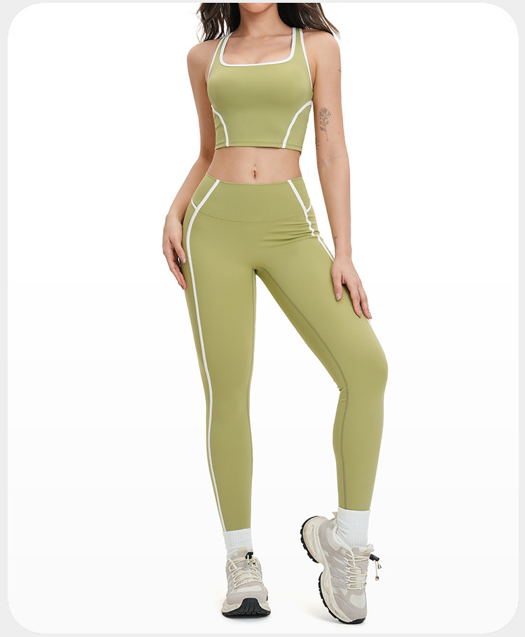 Conjunto deportivo de cuatro piezas para mujer: top corto con espalda descubierta, pantalones de chándal de pierna ancha acampanada. Ideal para gimnasio, fitness, entrenamiento y yoga. FGBTZ2101