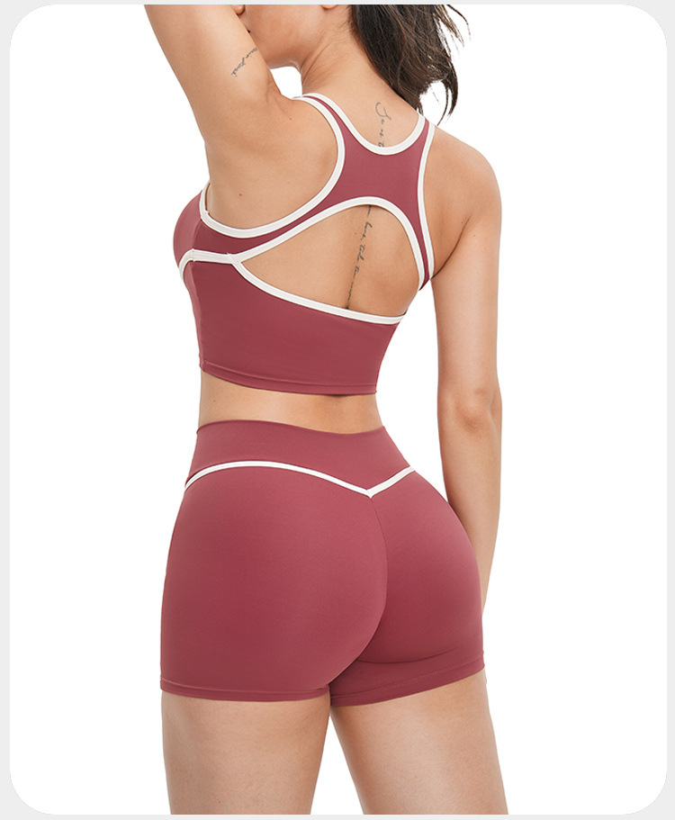 Conjunto deportivo de cuatro piezas para mujer: top corto con espalda descubierta, pantalones de chándal de pierna ancha acampanada. Ideal para gimnasio, fitness, entrenamiento y yoga. FGBTZ2101