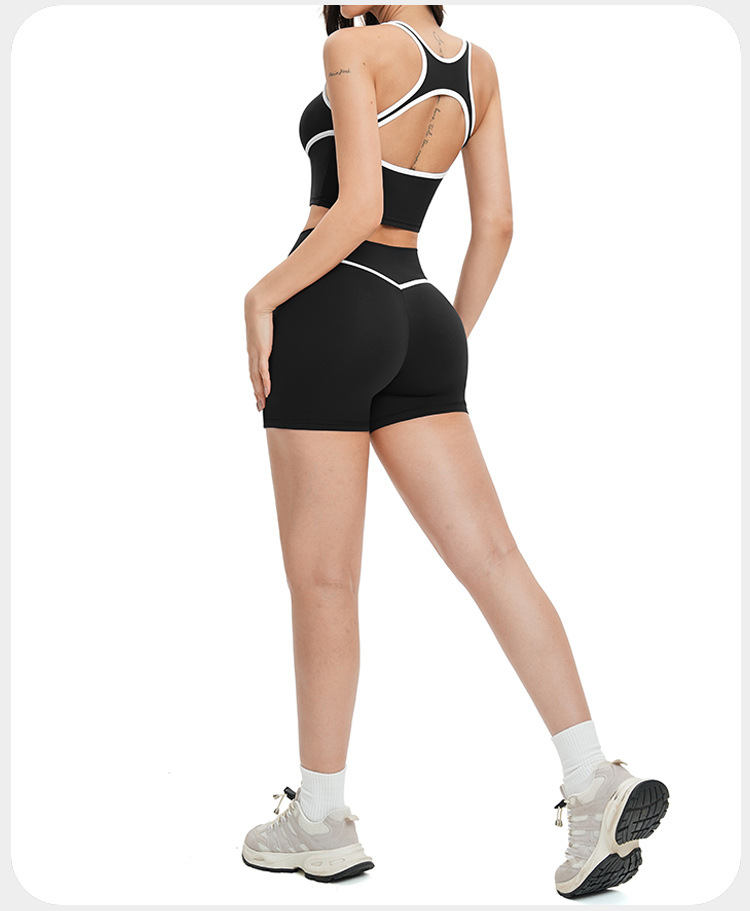 Conjunto deportivo de cuatro piezas para mujer: top corto con espalda descubierta, pantalones de chándal de pierna ancha acampanada. Ideal para gimnasio, fitness, entrenamiento y yoga. FGBTZ2101