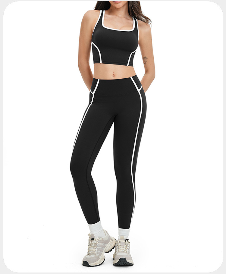 Conjunto deportivo de cuatro piezas para mujer: top corto con espalda descubierta, pantalones de chándal de pierna ancha acampanada. Ideal para gimnasio, fitness, entrenamiento y yoga. FGBTZ2101