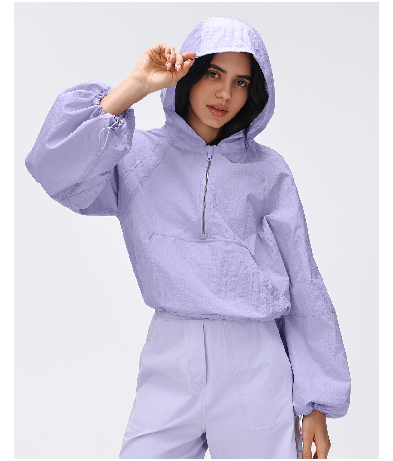 Sudadera corta con capucha para mujer, ligera, transpirable, de secado rápido, con media cremallera, estilo jersey con cremallera de un cuarto, FGBD26004