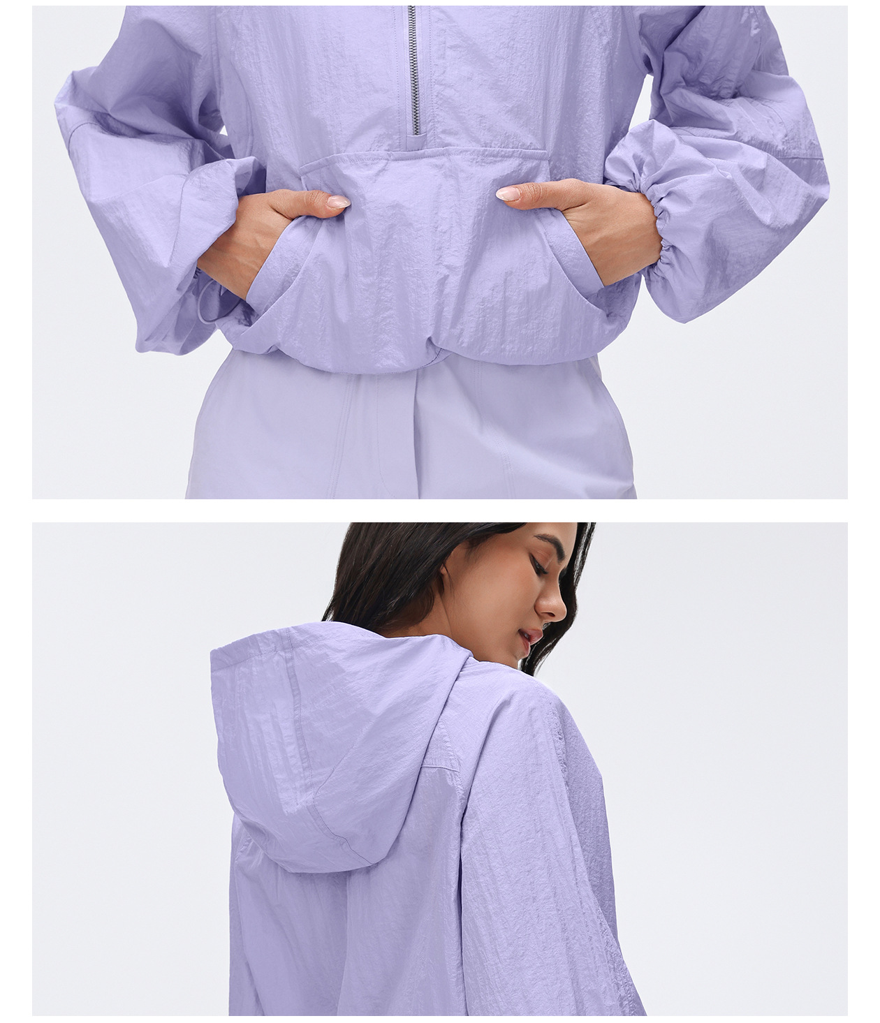 Sudadera corta con capucha para mujer, ligera, transpirable, de secado rápido, con media cremallera, estilo jersey con cremallera de un cuarto, FGBD26004
