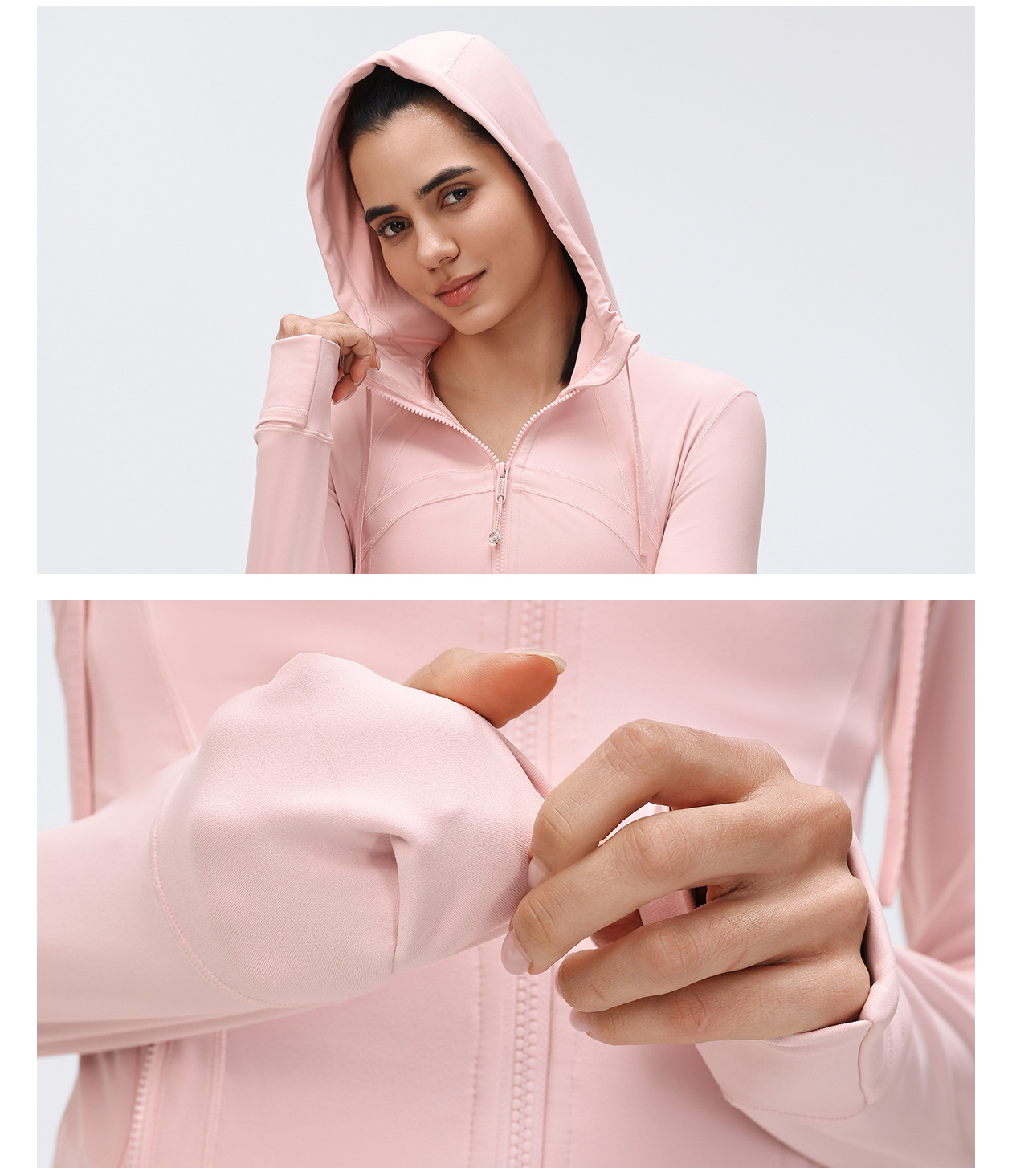 Chaqueta deportiva de manga larga con capucha para gimnasio, running, fitness, entrenamiento, con cremallera, FGBD25180