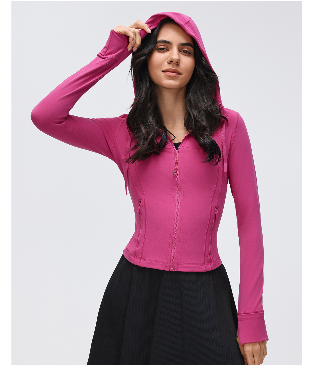 Chaqueta deportiva de manga larga con capucha para gimnasio, running, fitness, entrenamiento, con cremallera, FGBD25180