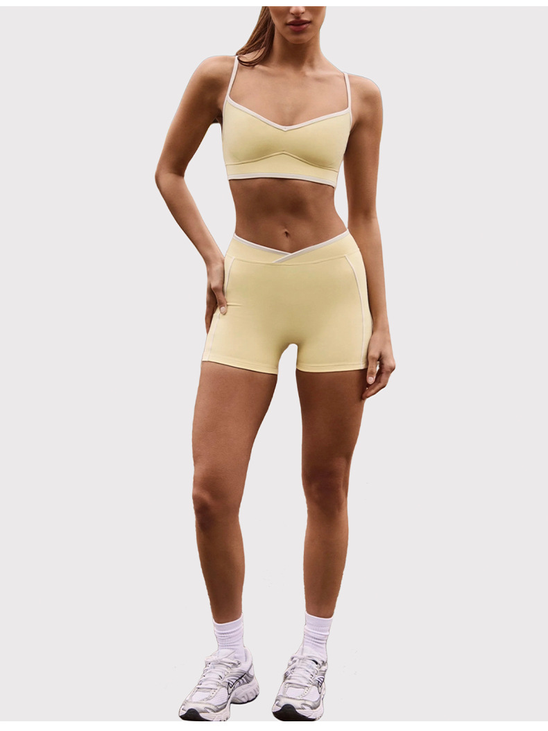 2 piezas de sujetador deportivo sin espalda para mujer, ropa deportiva para gimnasio, conjuntos de entrenamiento de yoga, pantalones cortos FGBB6594 K6595