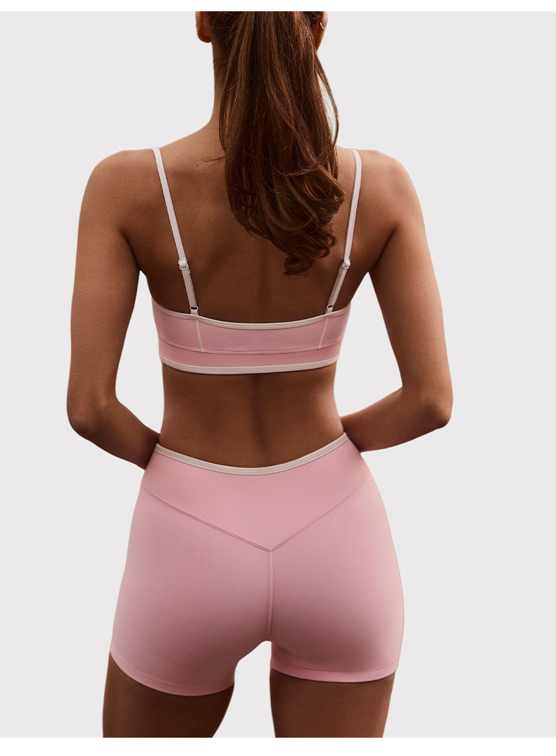 2 piezas de sujetador deportivo sin espalda para mujer, ropa deportiva para gimnasio, conjuntos de entrenamiento de yoga, pantalones cortos FGBB6594 K6595