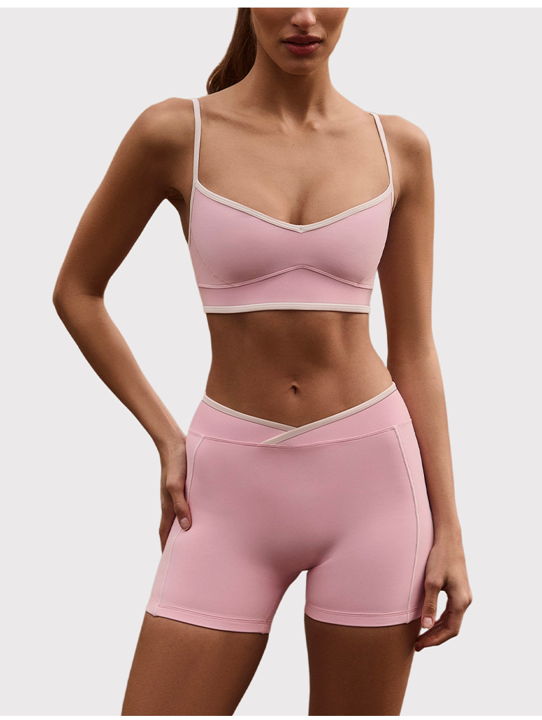 2 piezas de sujetador deportivo sin espalda para mujer, ropa deportiva para gimnasio, conjuntos de entrenamiento de yoga, pantalones cortos FGBB6594 K6595