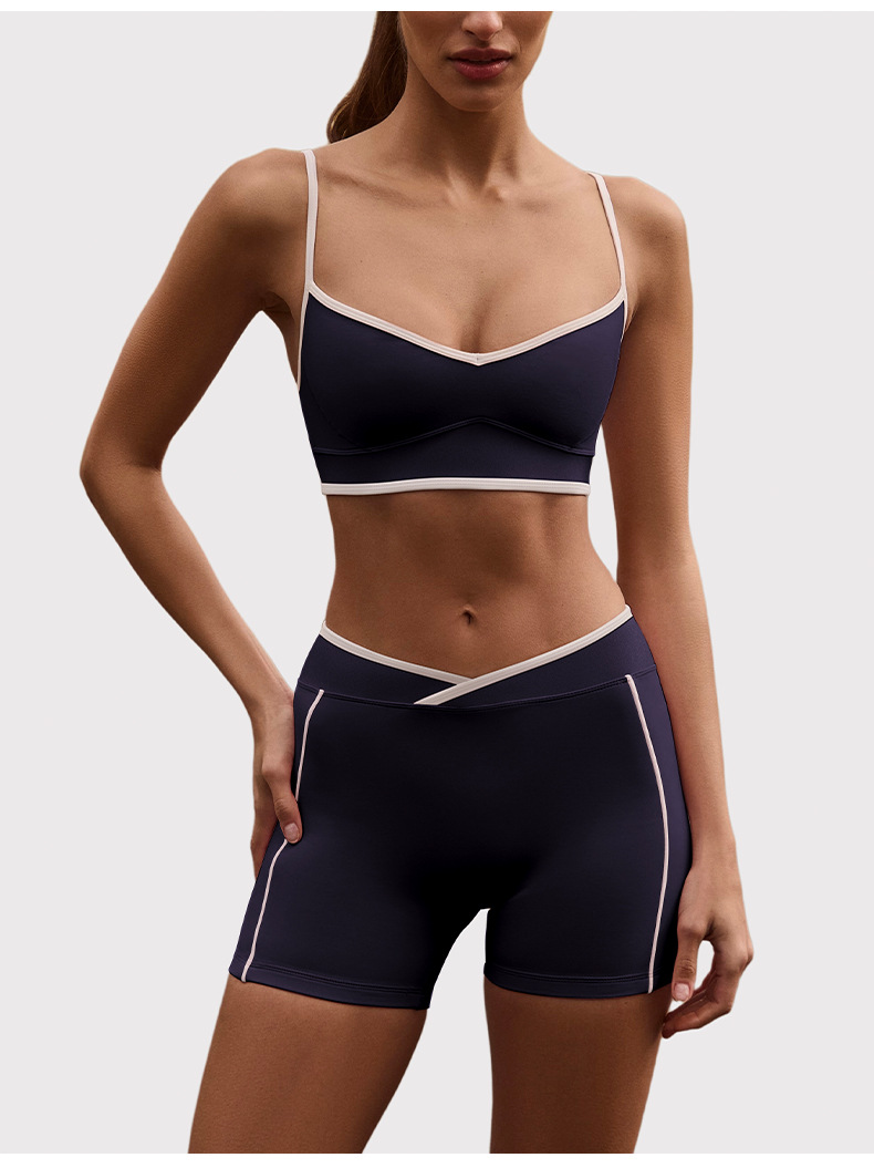2 piezas de sujetador deportivo sin espalda para mujer, ropa deportiva para gimnasio, conjuntos de entrenamiento de yoga, pantalones cortos FGBB6594 K6595