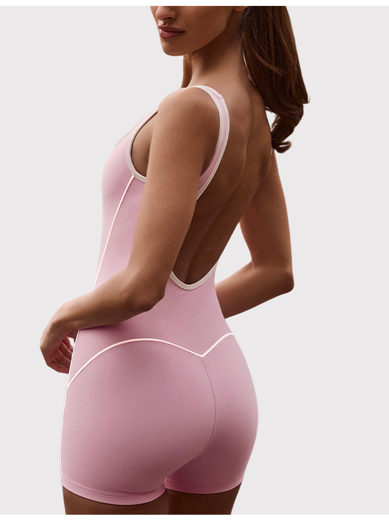 Mono de yoga con realce de cadera, pantalones cortos, ropa deportiva y de fitness, venta al por mayor, mono de yoga sin espalda FGBK6604